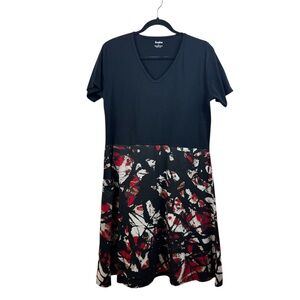 Svaha 100% Organic Cotton Black Abstract Pockets Midi Dress Sz. L